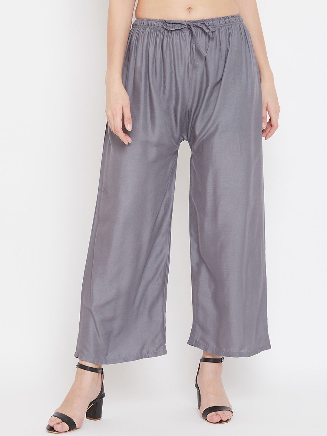 Dhimhi Women's Grey Solid Straight Palazzos