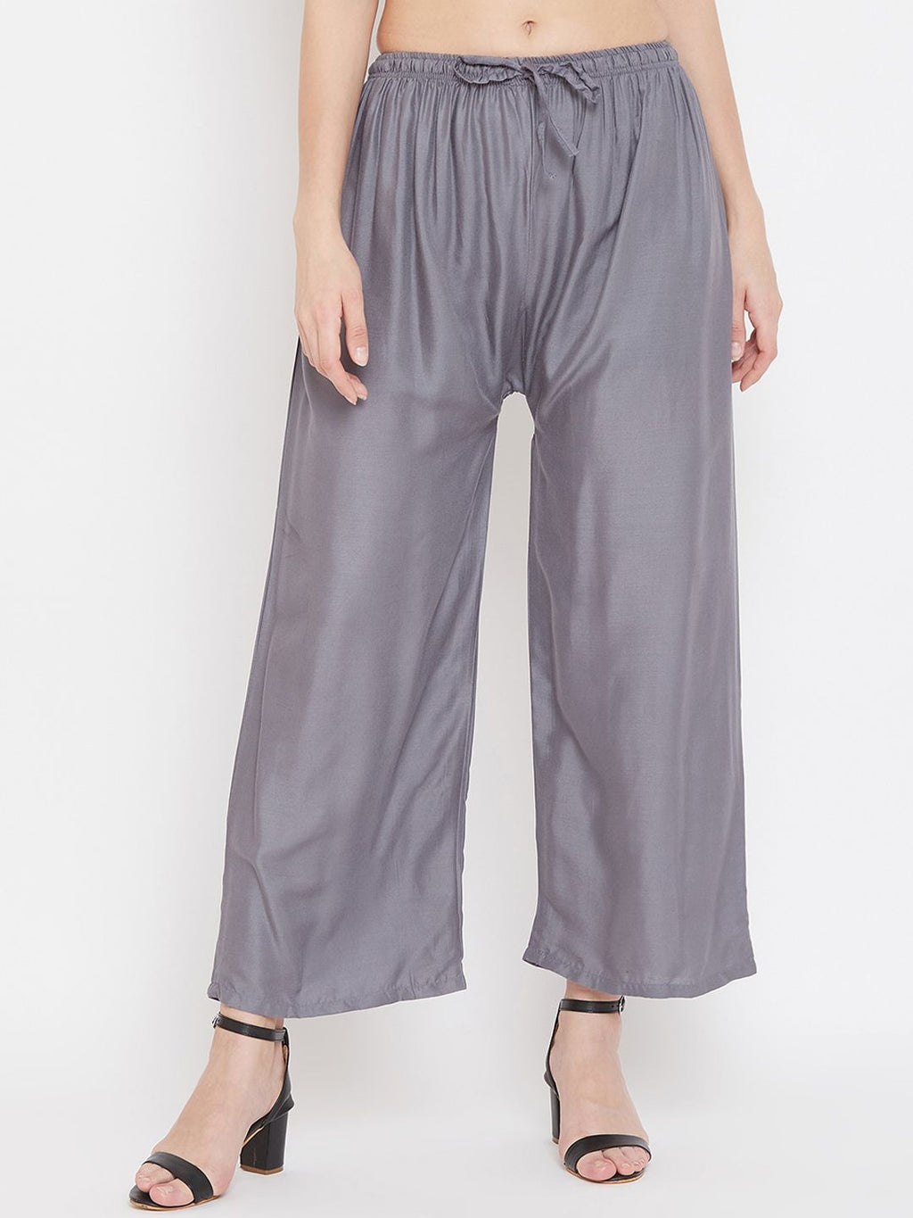 Dhimhi Women's Grey Solid Straight Palazzos
