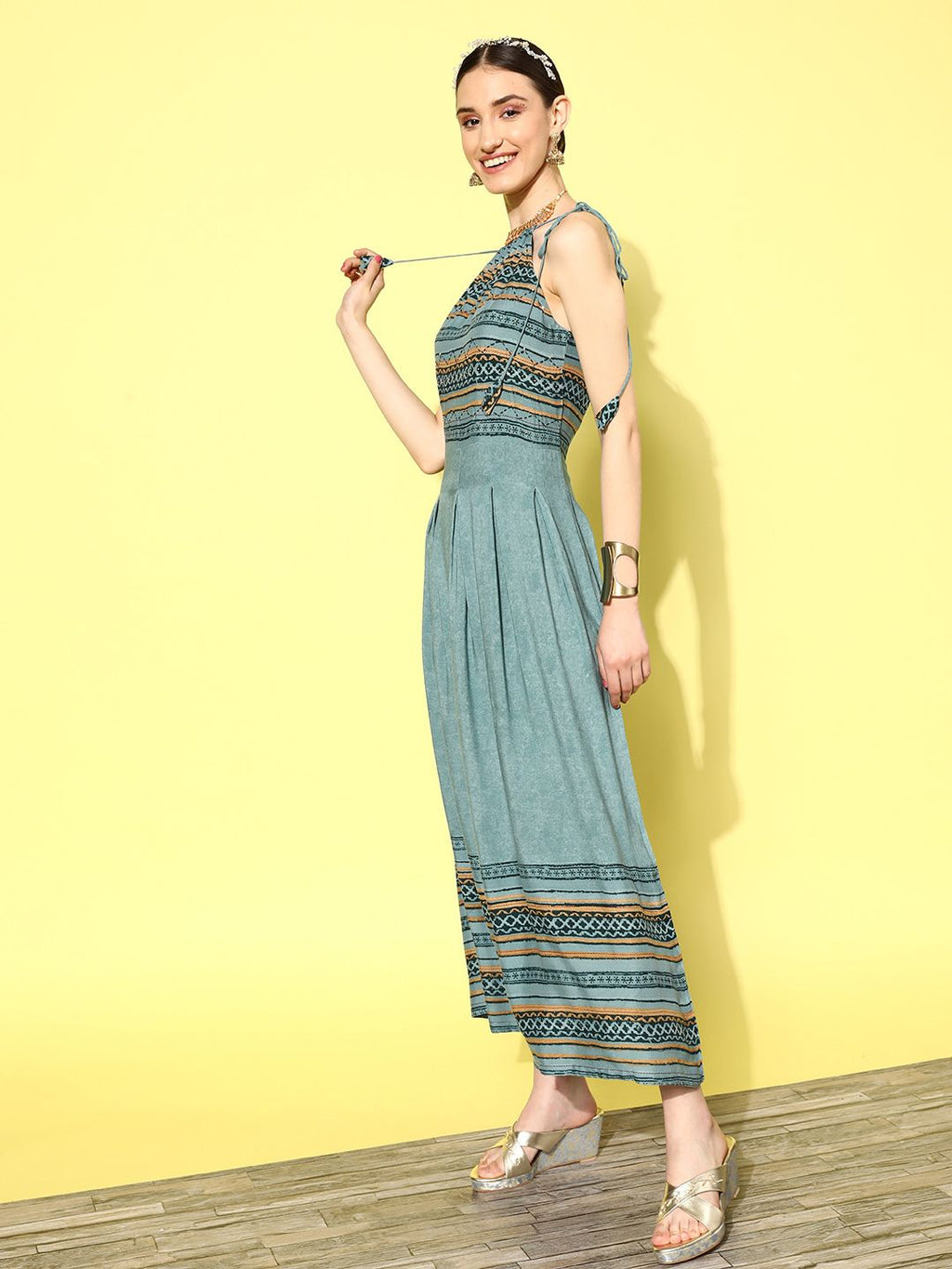 Dhimhi Women's Ethnic Motifs Printed Maxi Dress