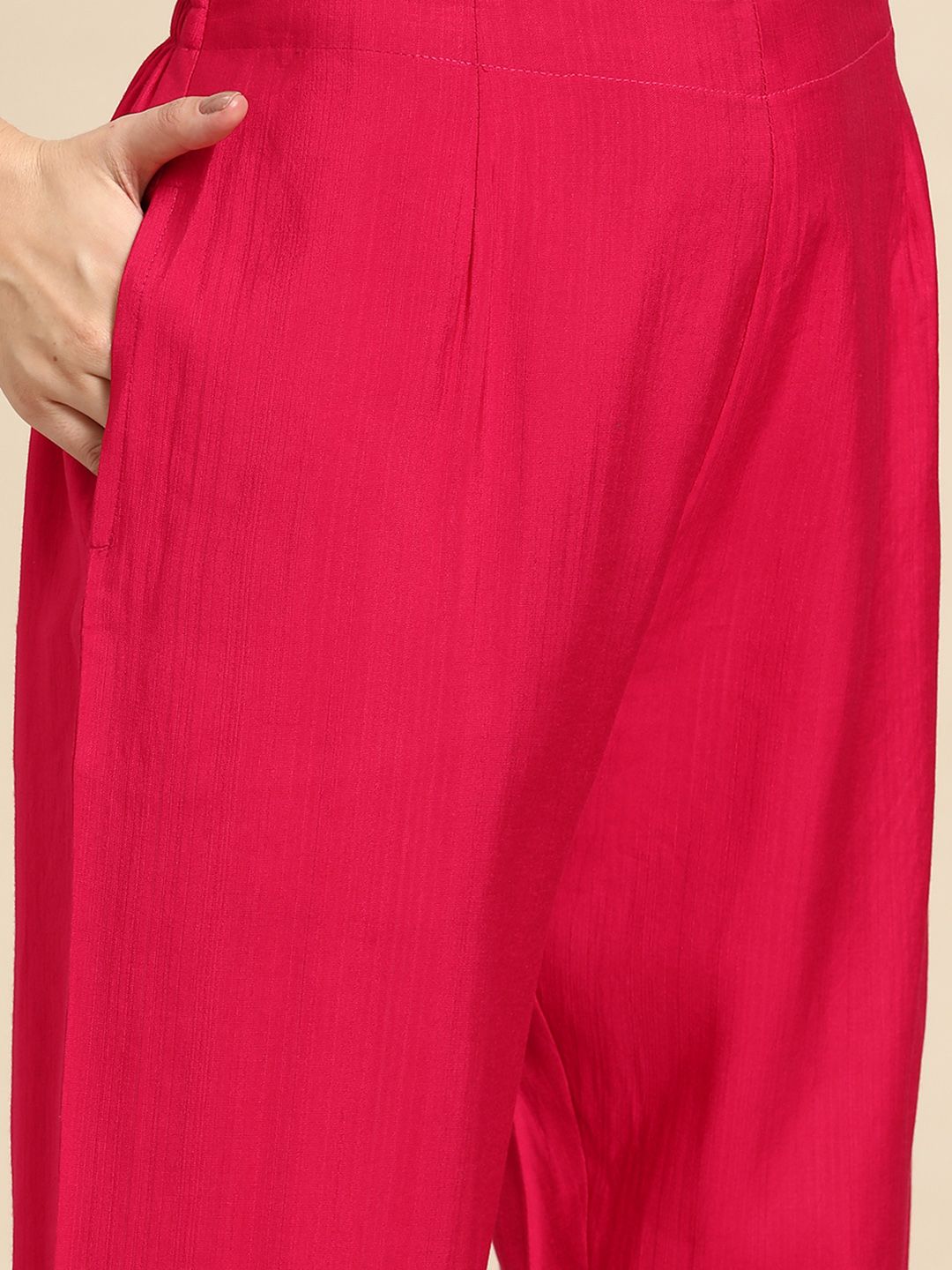 Dhimhi Women's Alia Cut Ethnic Motifs Embroidered High Slit Thread Work Kurta With Trousers