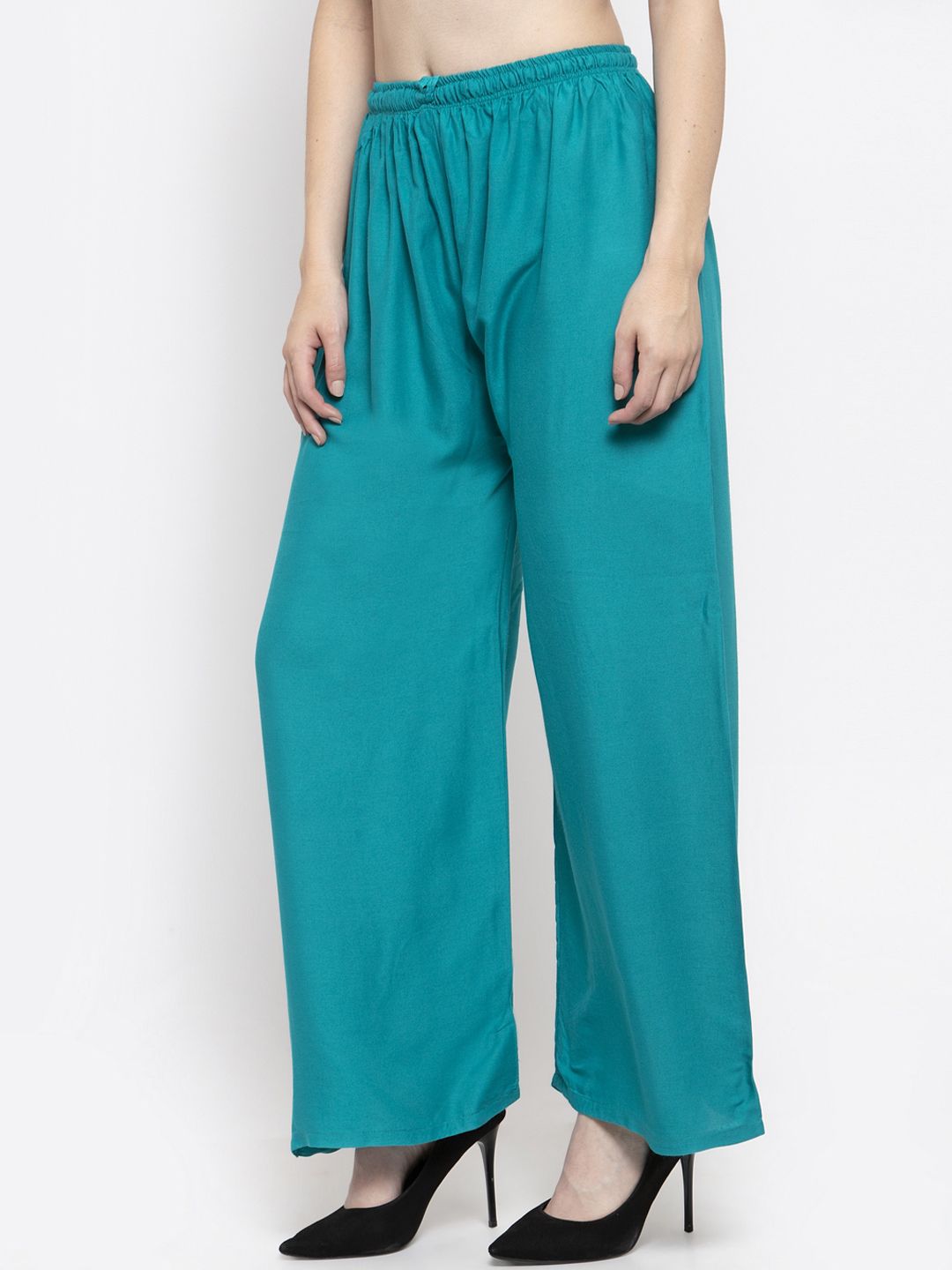 Dhimhi Women's Turquoise Blue Solid Straight Palazzos
