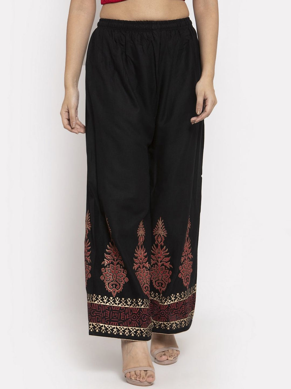 Dhimhi Women's Black Hem Design Straight Palazzos