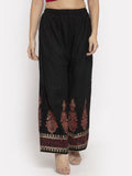 Dhimhi Women's Black Hem Design Straight Palazzos