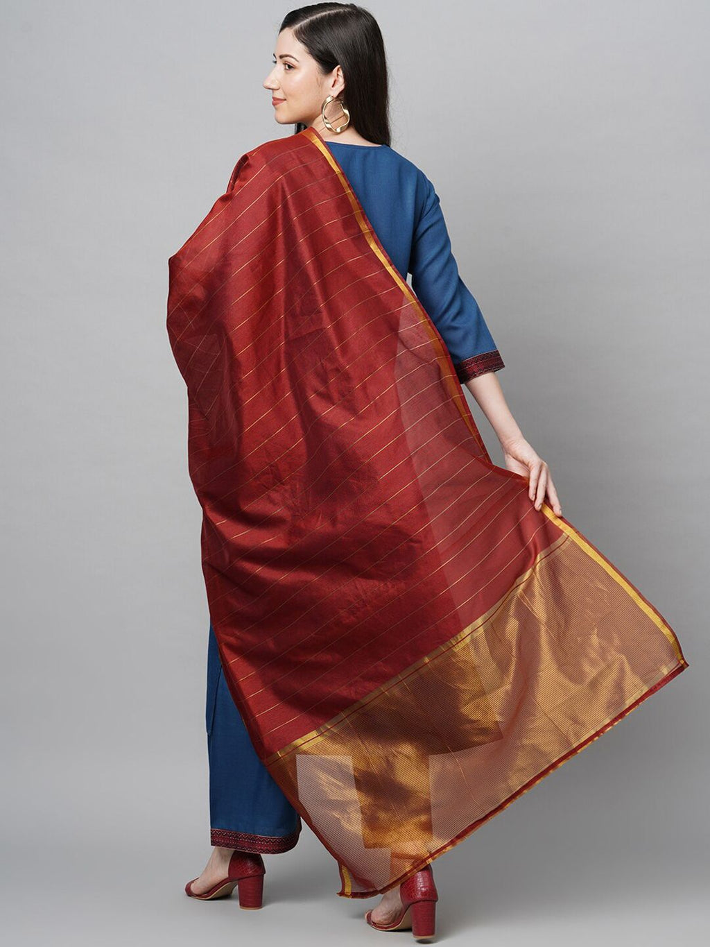 Dhimhi Women's Blue Printed Zardozi Kurta with Palazzos & Dupatta