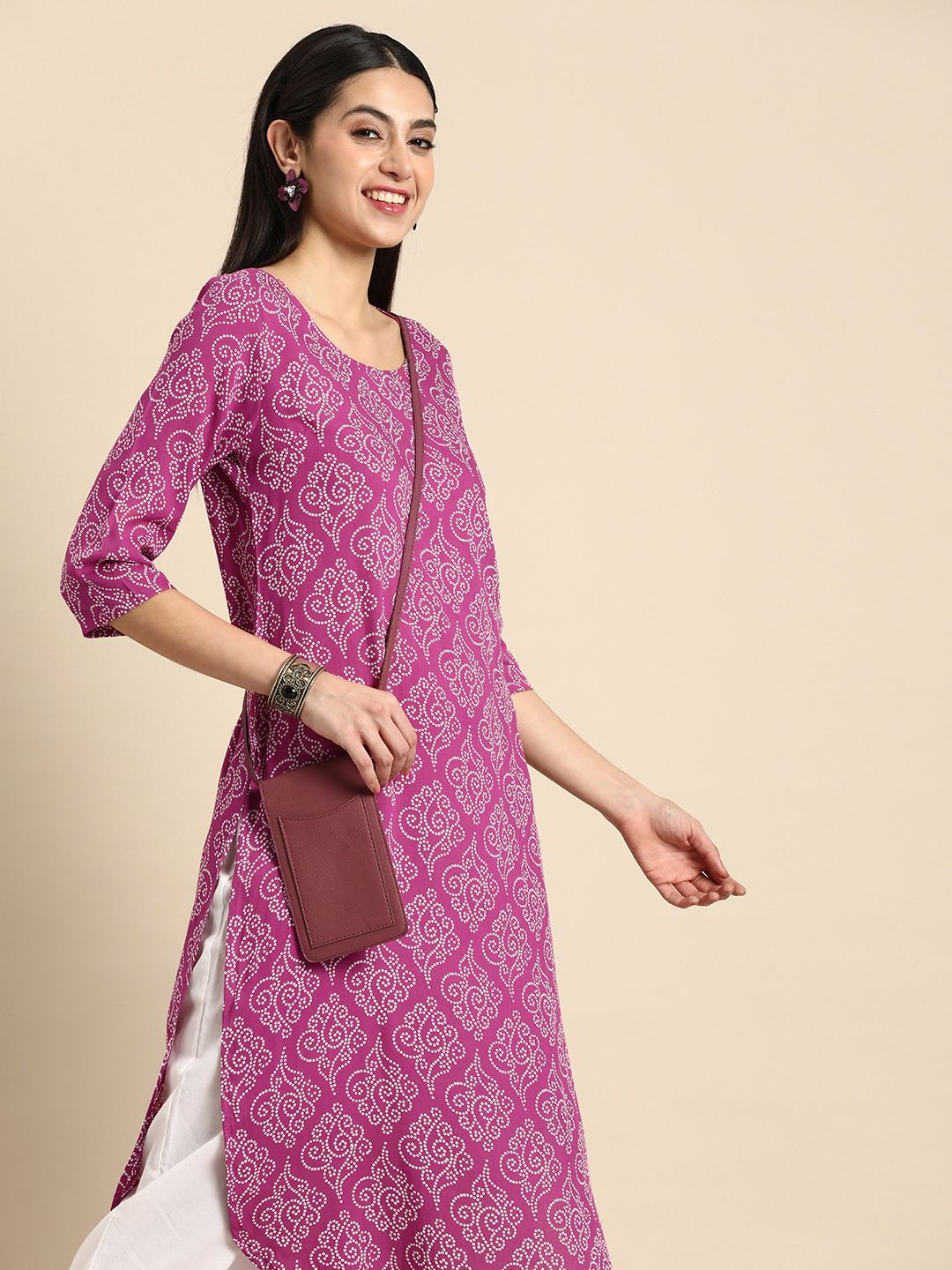 Women Bandhani Printed Straight Kurta