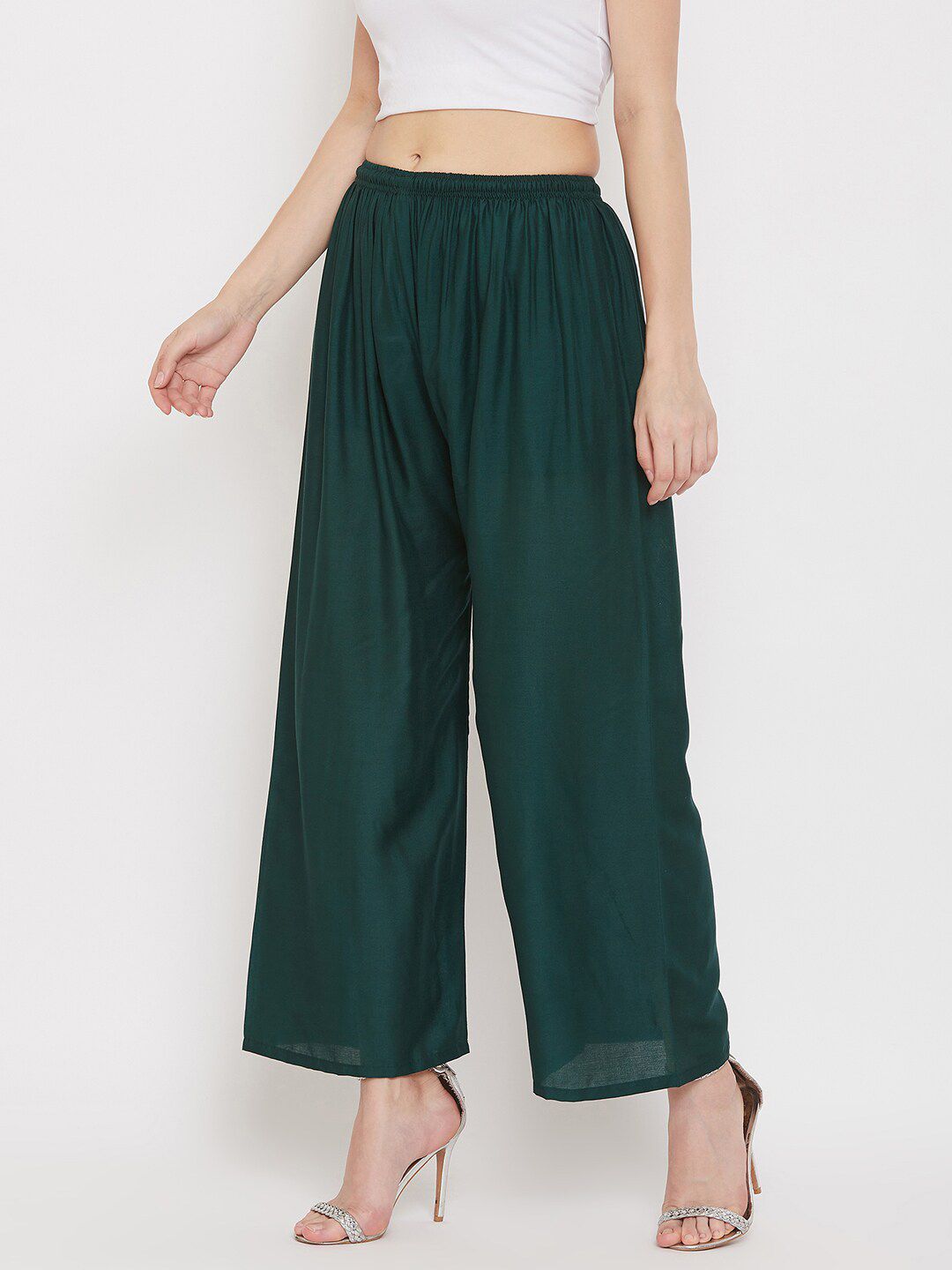 Dhimhi Women's Green Solid Ethnic Palazzos