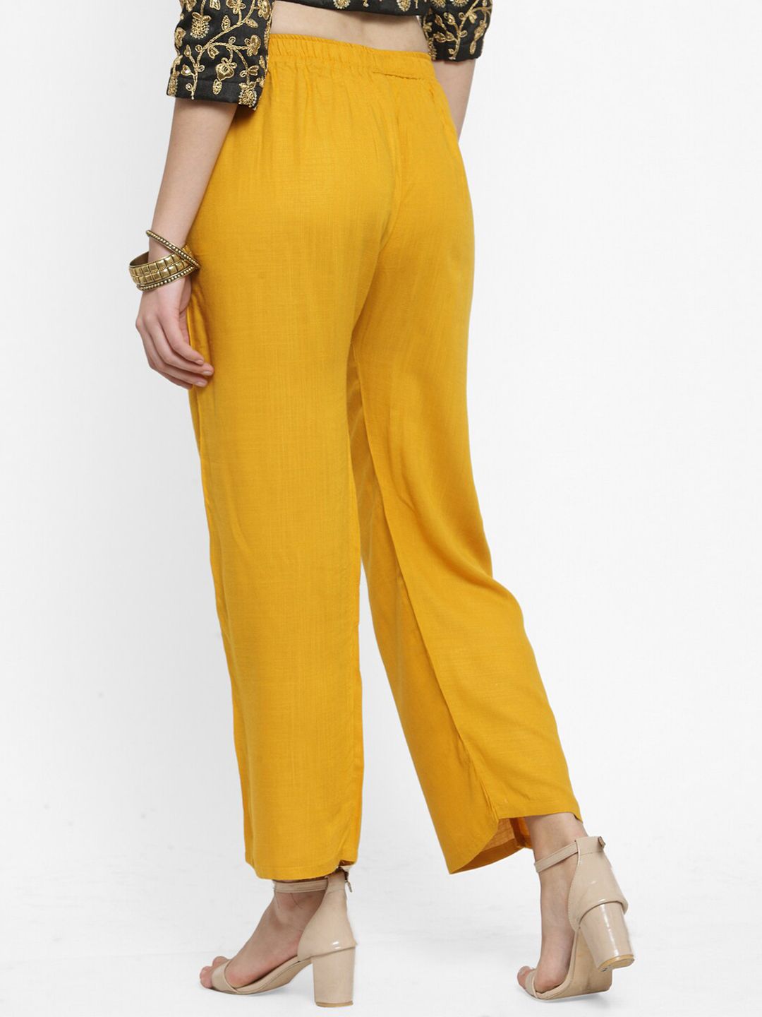 Dhimhi Women's Mustard Yellow Flared Ethnic Palazzos