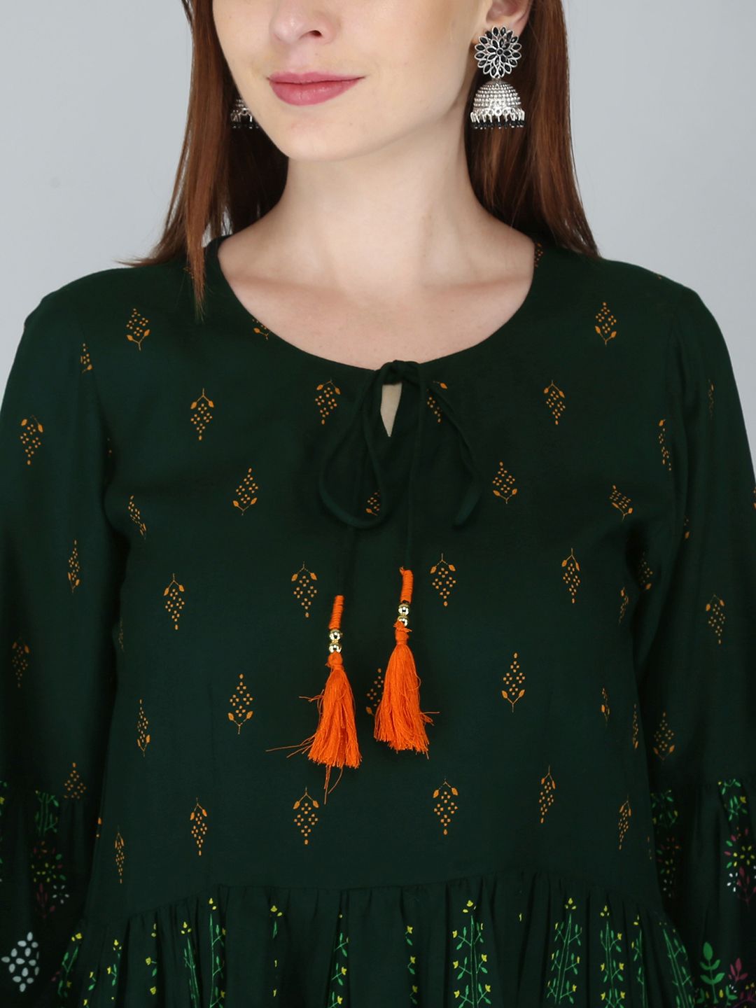 Dhimhi Women's Green Floral Print Off-Shoulder Indigo Top