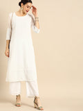Dhimhi Women's White Chikankari Embroidered Kurta with Palazzos