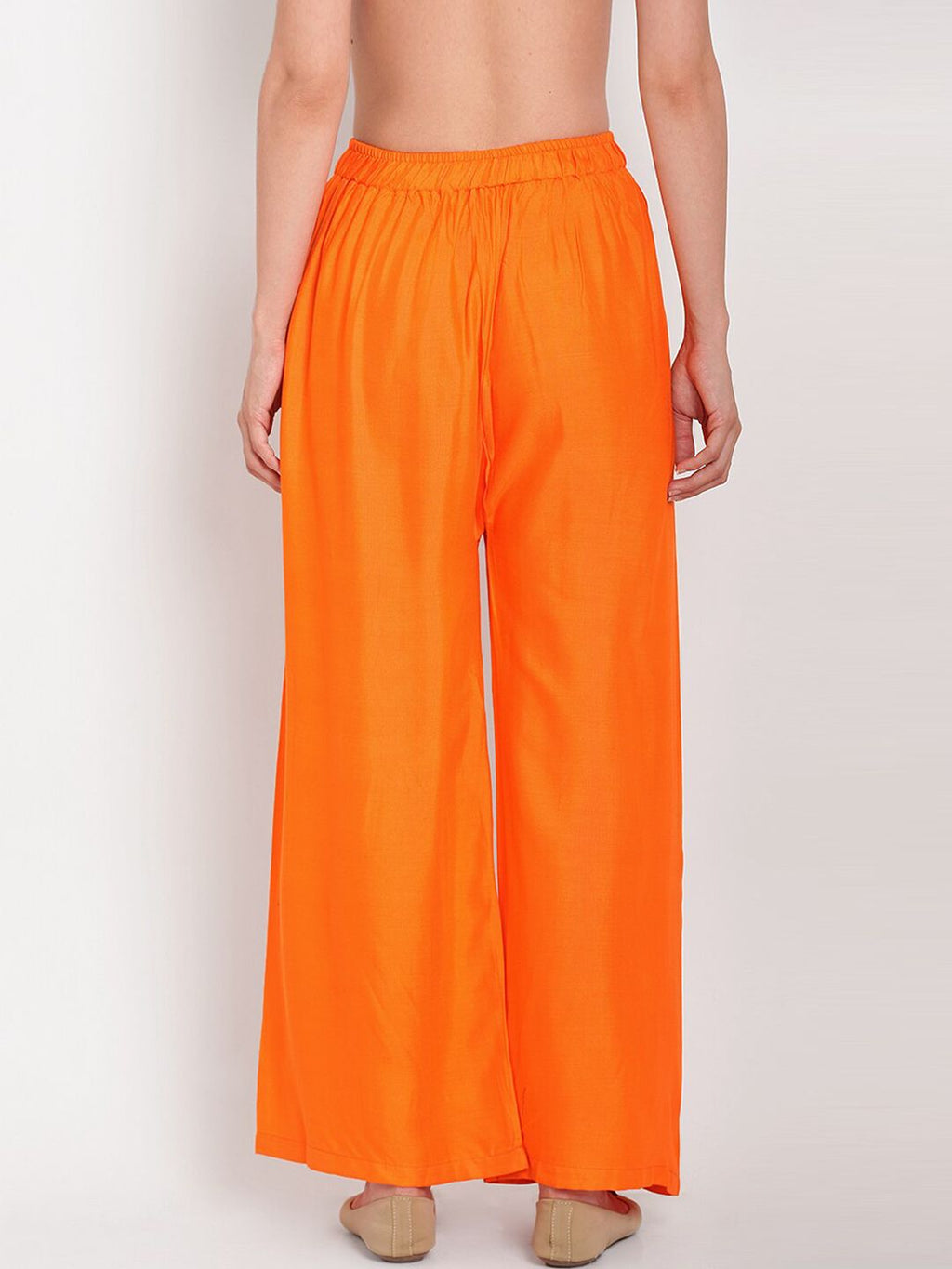 Dhimhi Women's Orange Solid Flared Palazzos
