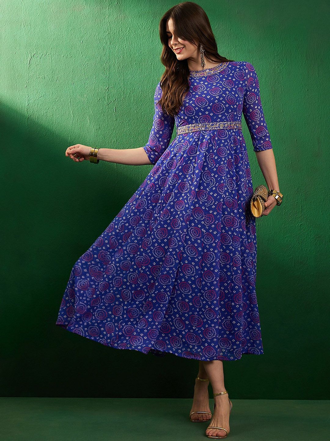 Dhimhi Women's Ethnic Motif Printed Fit & Flared Ethnic Dress