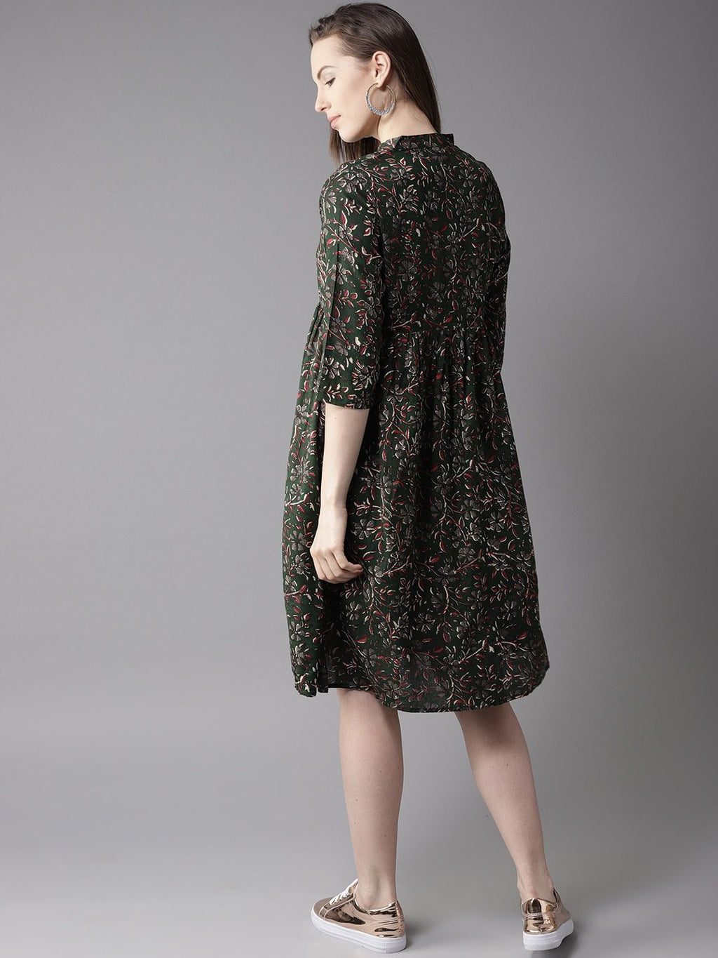 Dhimhi Women's Green & Red Printed Fit & Flare Dress