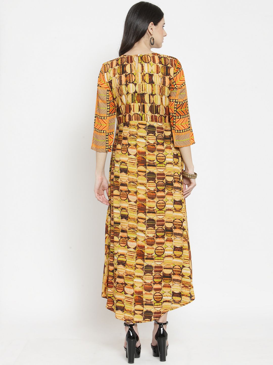 Dhimhi Women's Orange Printed Maxi Dress