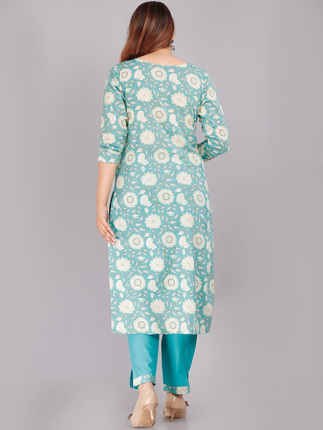 Dhimhi Women's Blue Ethnic Motifs Printed Pure Cotton Kurta with Trousers & With Dupatta