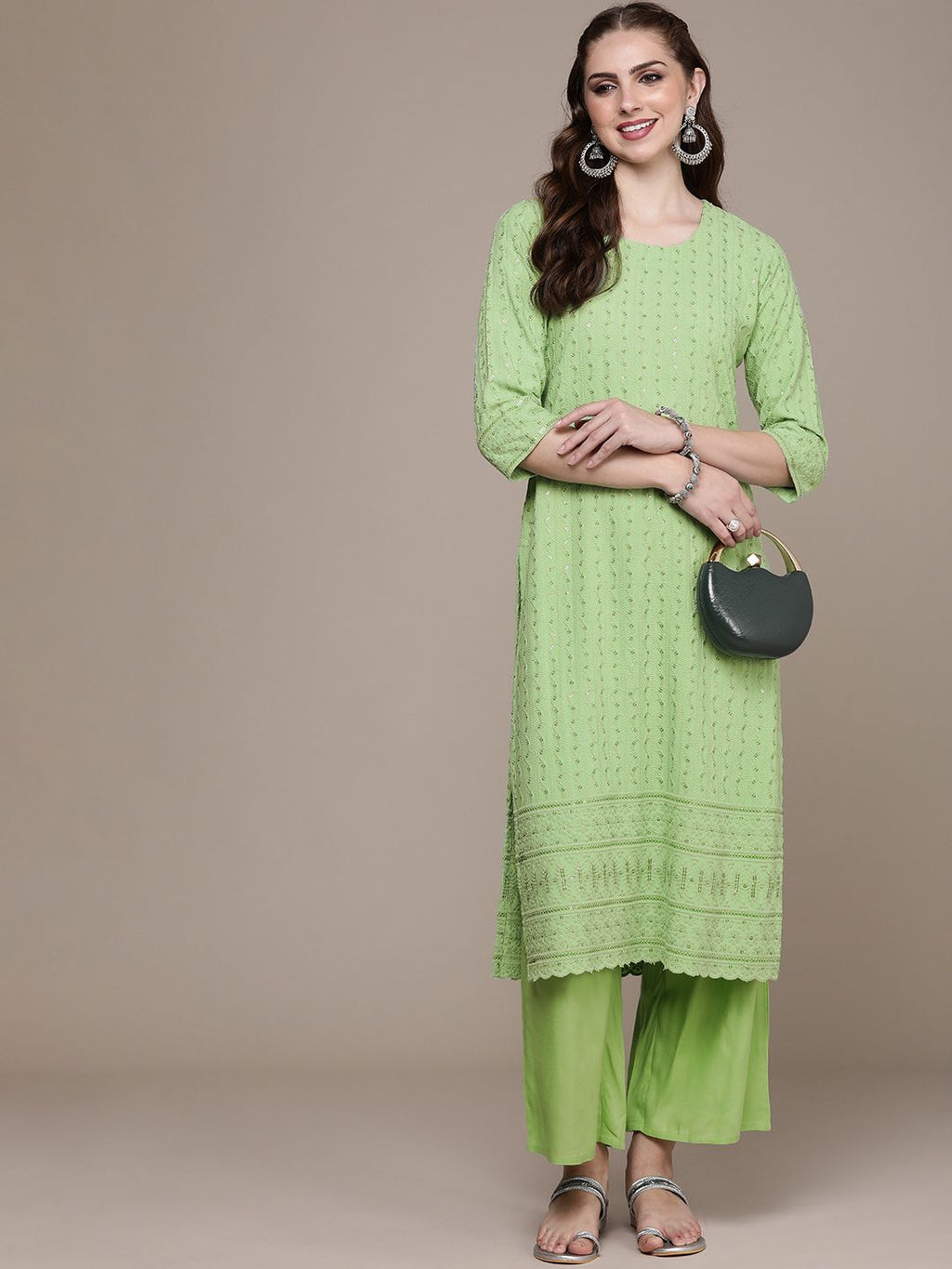 Dhimhi Women's Ethnic Motifs Embroidered Sequinned Kurta With Palazzos - dhimhi