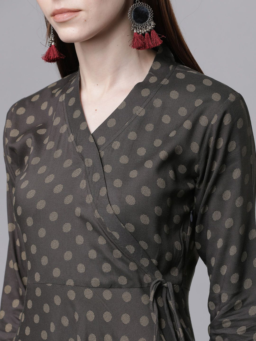 Dhimhi Women's Charcoal Grey Printed Fit and Flare Ethnic Dress