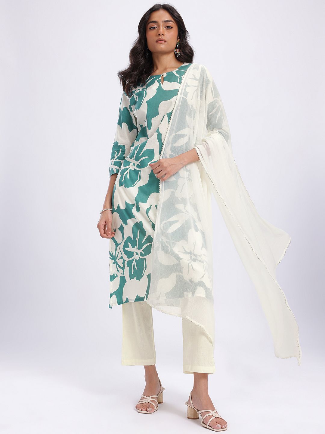 Dhimhi Women's Floral Print Kurta & Trousers with Dupatta