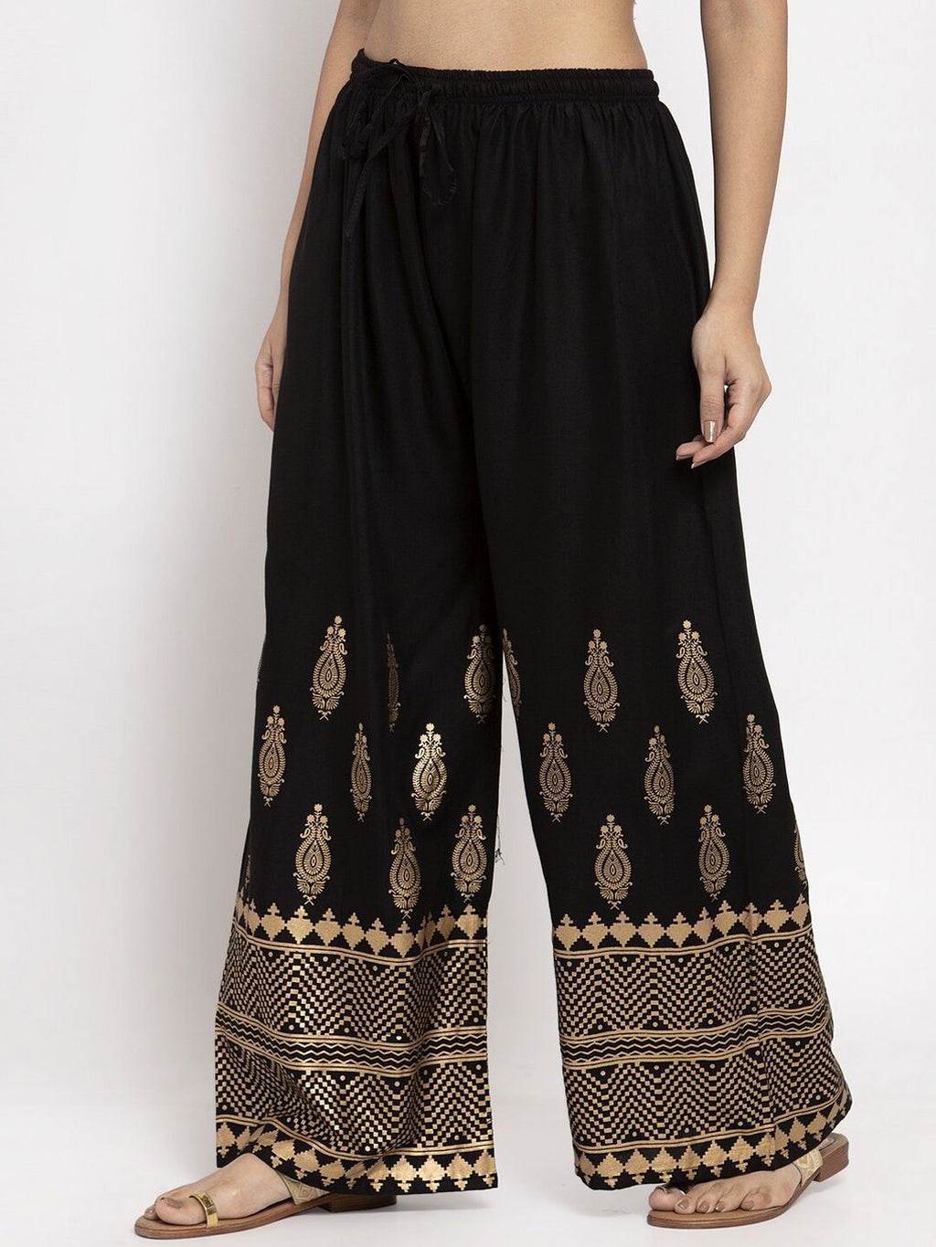 Dhimhi Women's Black Printed Straight Palazzos