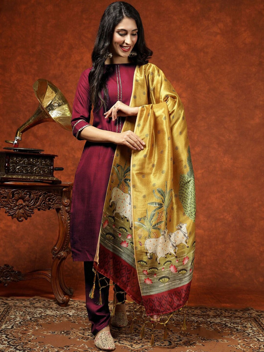 Dhimhi Women's Kalini Straight Kurta Pant Set With Digital Print Dupatta - dhimhi