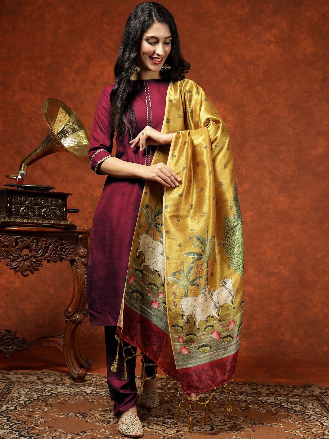 Dhimhi Women's Kalini Straight Kurta Pant Set With Digital Print Dupatta - dhimhi