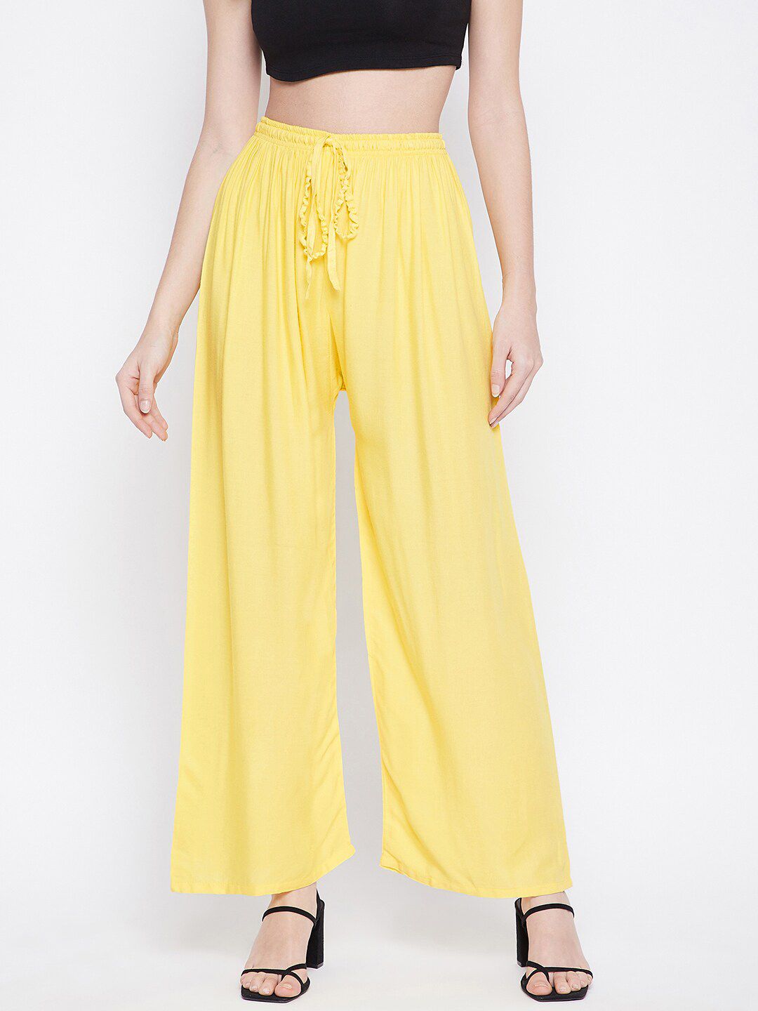 Dhimhi Women's Yellow Knitted Palazzos