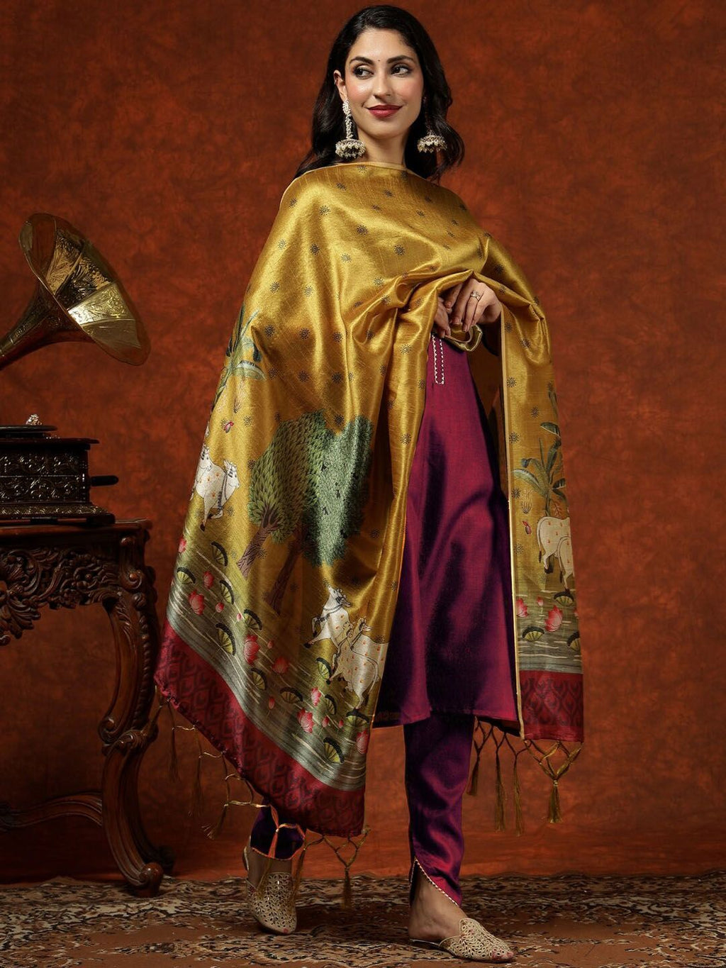 Dhimhi Women's Kalini Straight Kurta Pant Set With Digital Print Dupatta - dhimhi