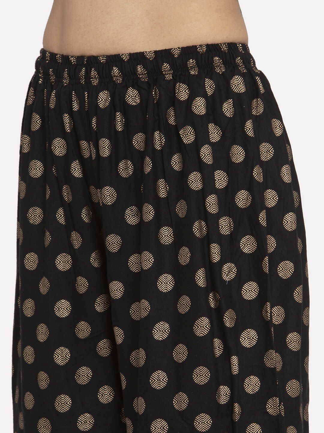 Dhimhi Women's Black & Gold-Toned Polka Dot Print Wide Leg Palazzos