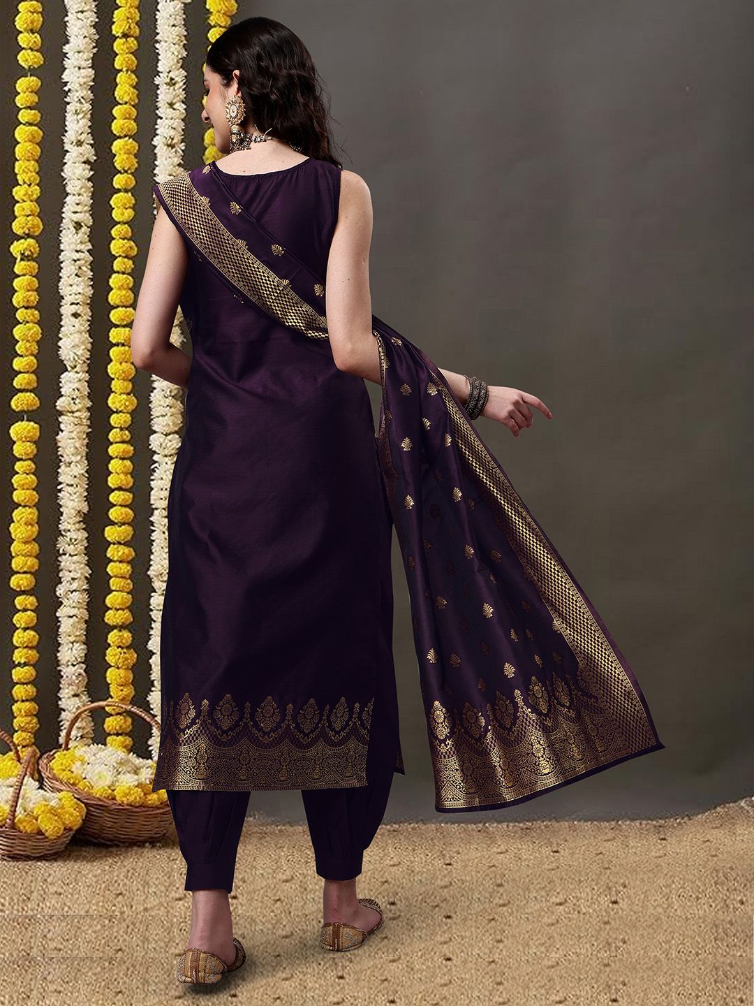 Dhimhi Women's Ethnic Motifs Woven Design Kurta With Salwar & Dupatta - dhimhi