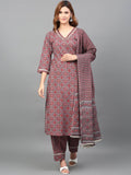 Dhimhi Women's Ethnic Motifs Printed Pure Cotton Kurta with Salwar & Dupatta