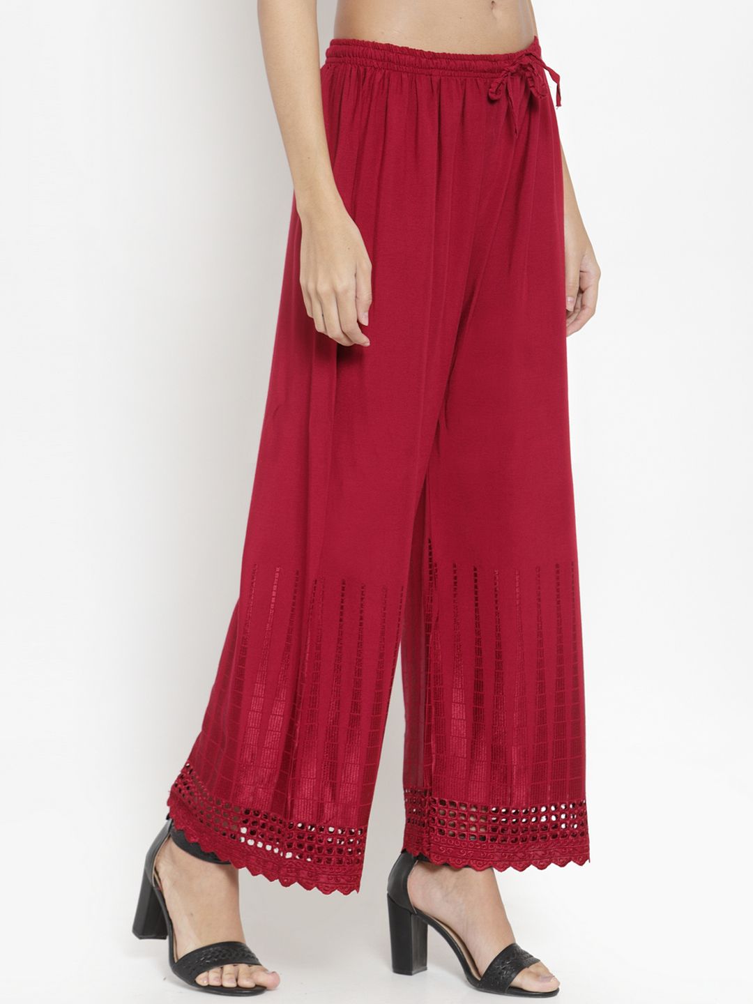 Dhimhi Women's Maroon Solid Straight Palazzos