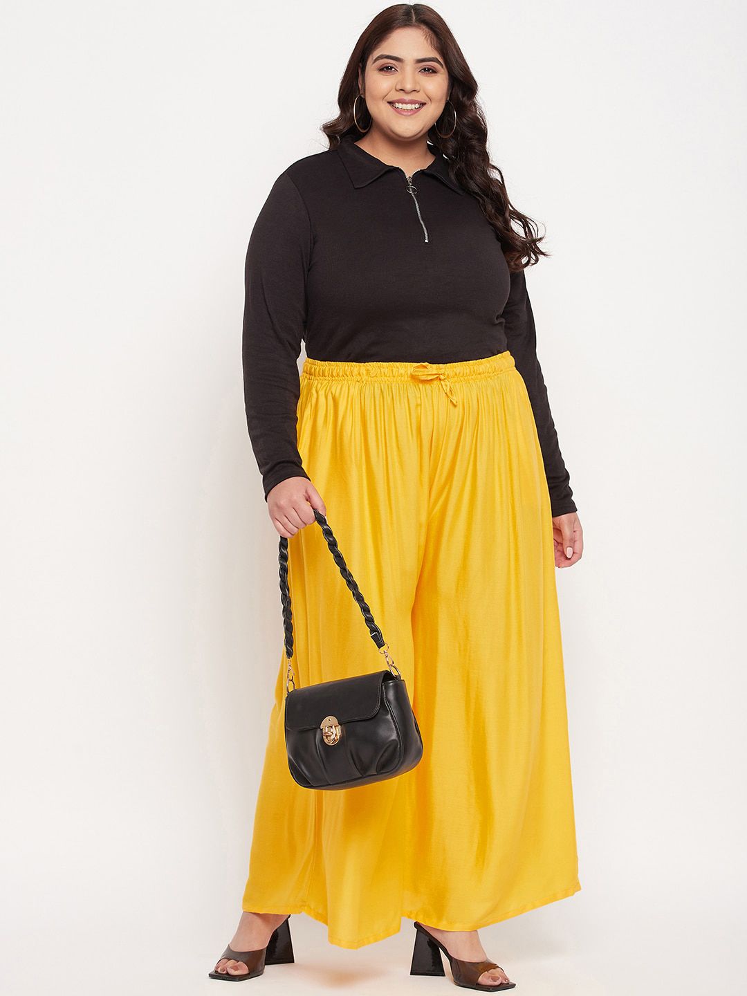 Dhimhi Women's Elasticated Rayon Flared Palazzos