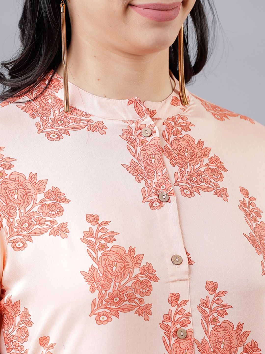 Dhimhi Women's Peach-Coloured Floral Print Fit and Flare Dress