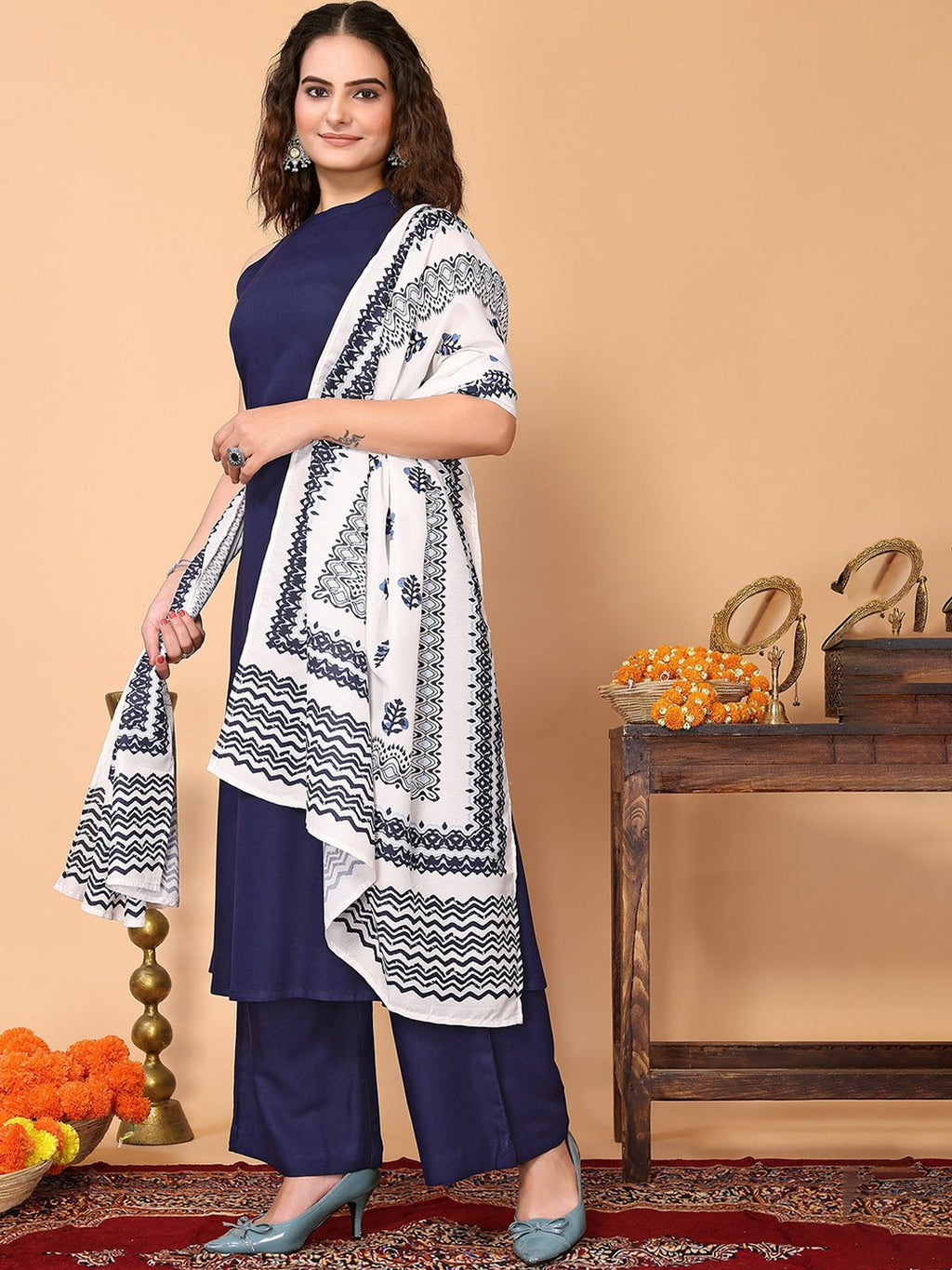 Dhimhi Women A-Line Kurta with Palazzos & Dupatta