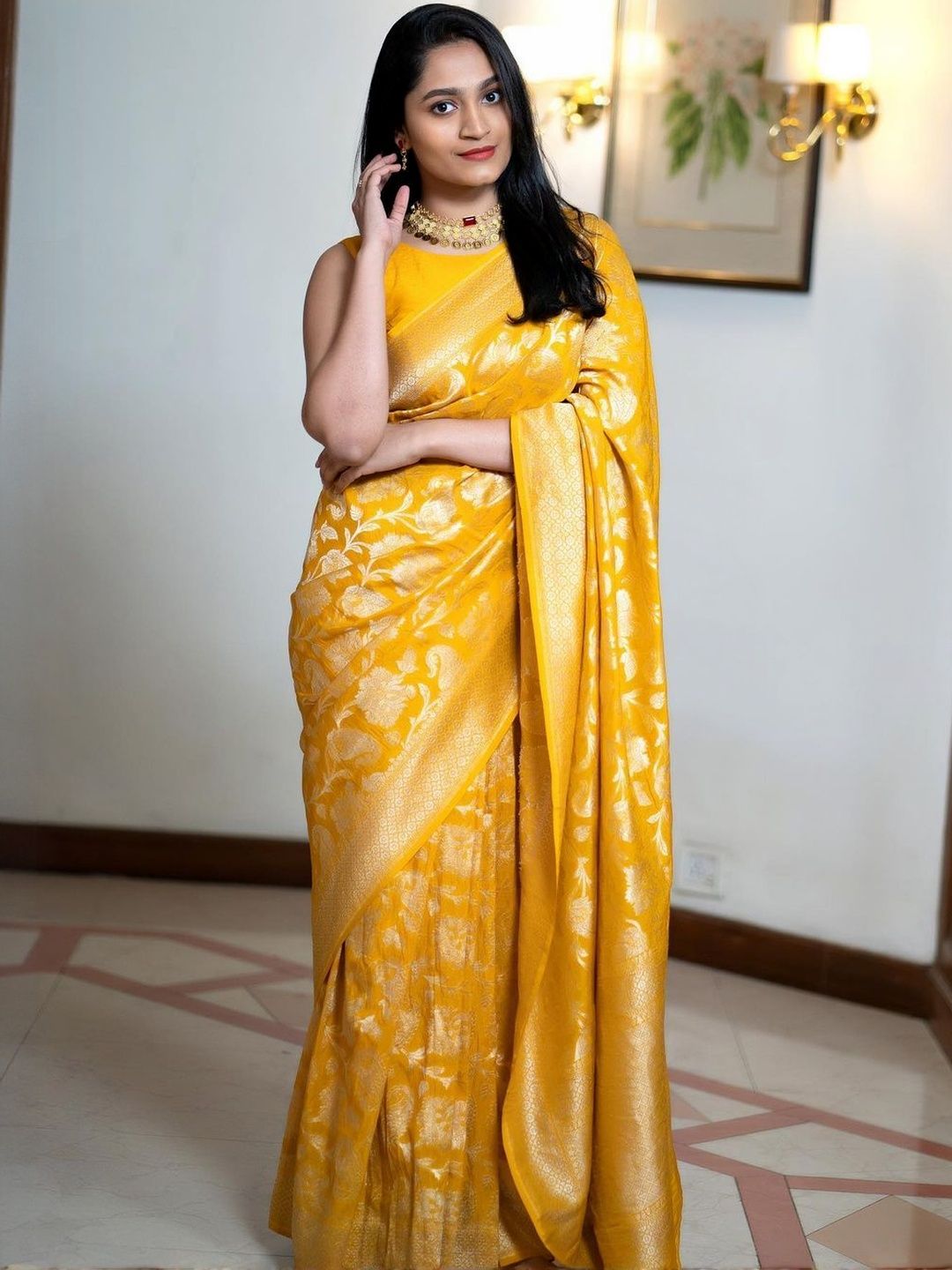 Dhimhi Women's Woven Design Zari Art Silk Handloom Kanjeevaram Saree - dhimhi