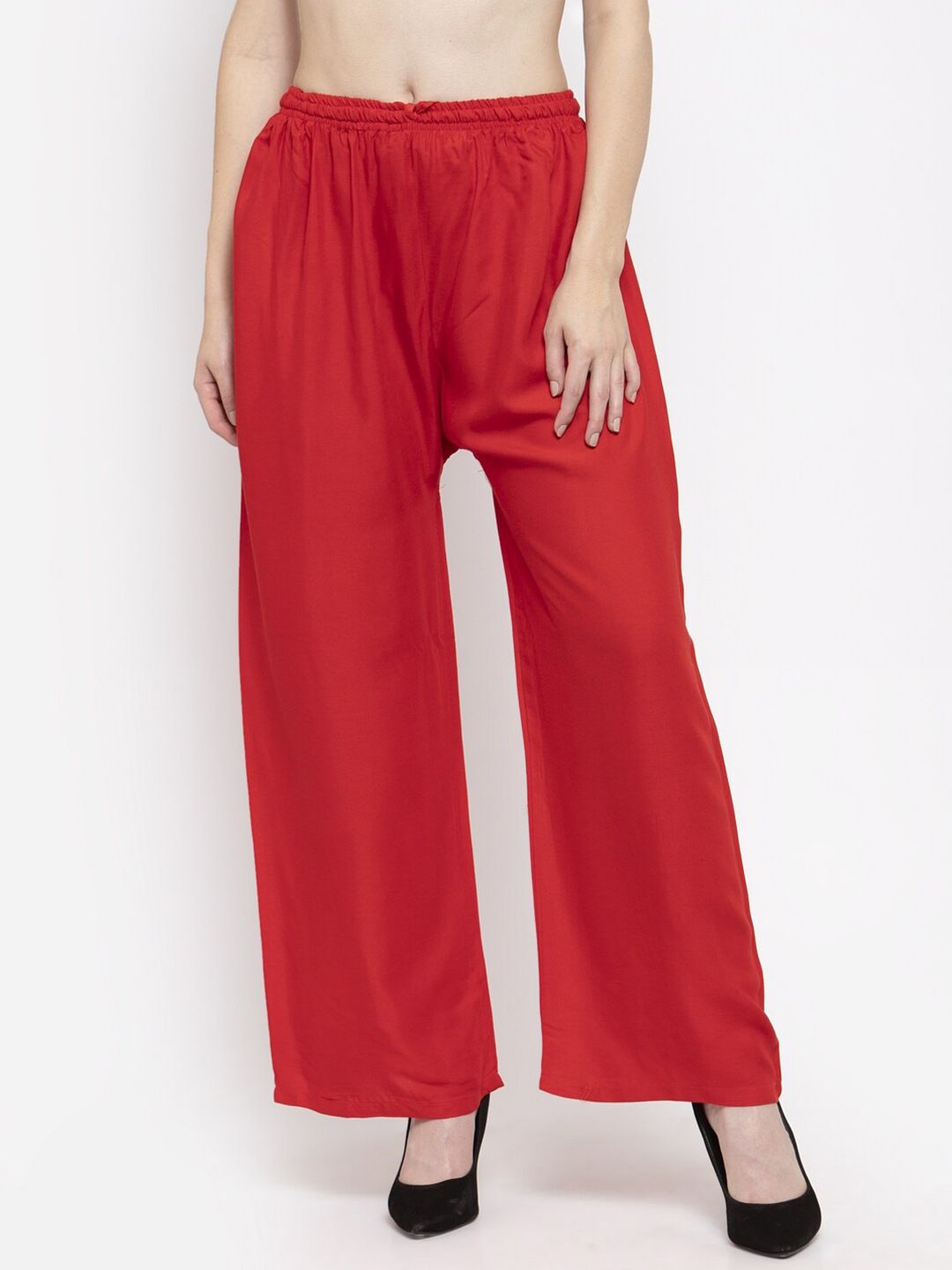 Dhimhi Women's Red Flared Ethnic Palazzos