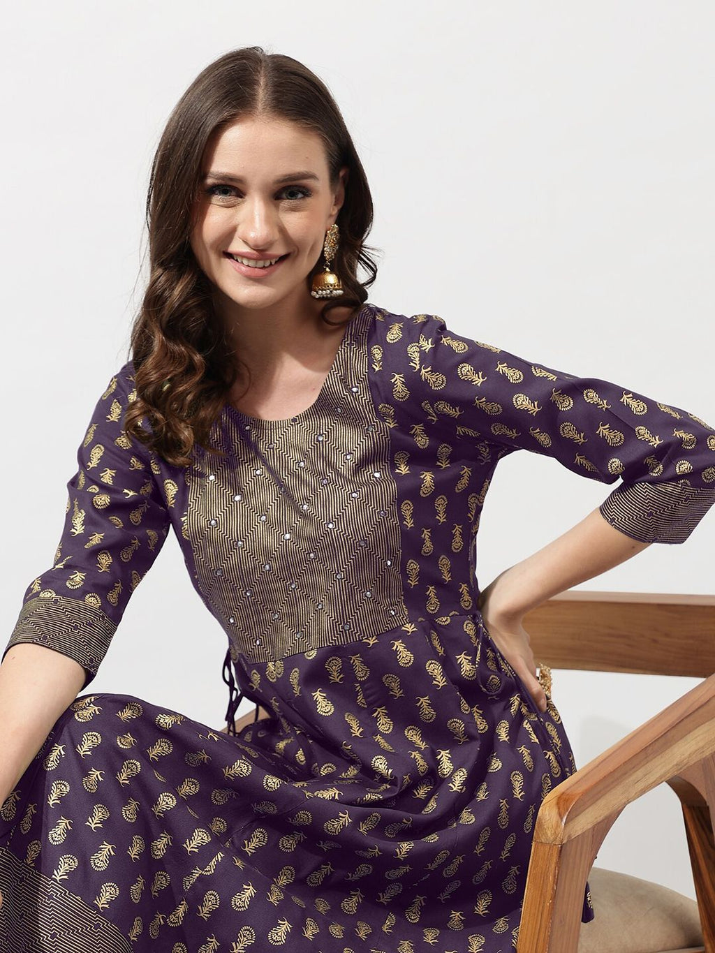 Dhimhi Women's Purple Ethnic Motifs A-line Ethnic Dress