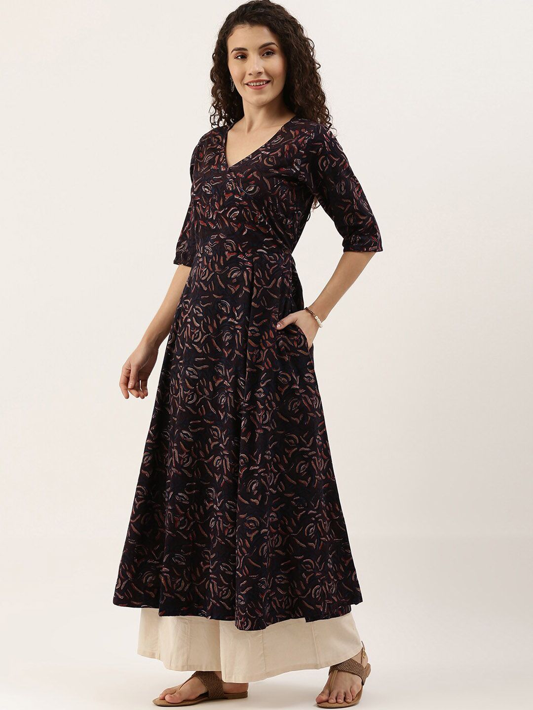 Dhimhi Women's Ethnic Motifs Printed Pure Cotton Kurta With Palazzos