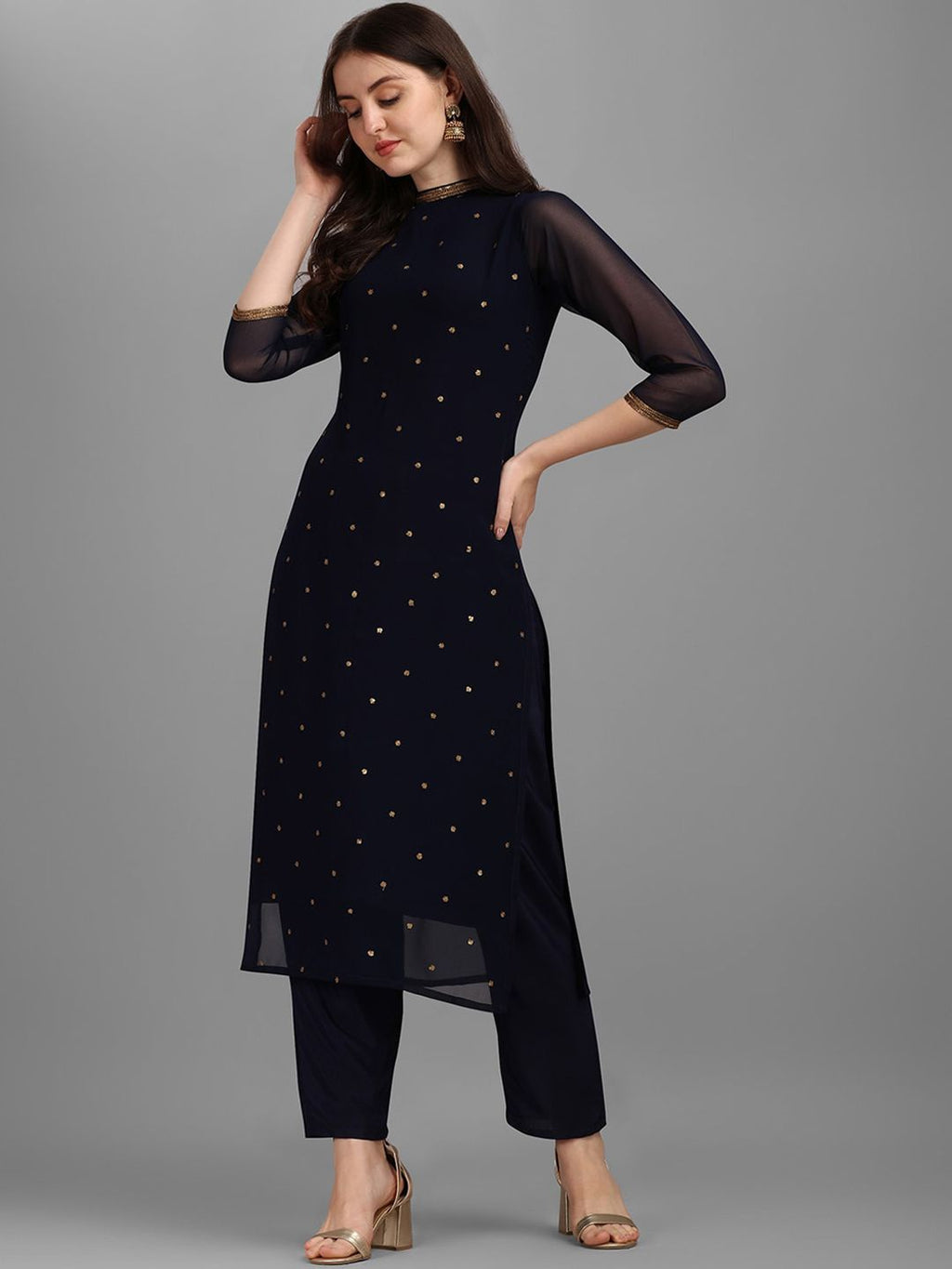 Dhimhi Women's Sequin Embellished Straight Kurta with Trousers