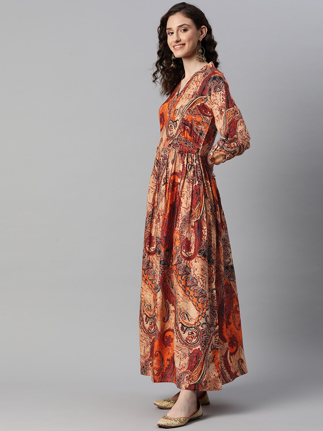 Dhimhi Women's Paisley Print Puff Sleeve A-Line Maxi Dress