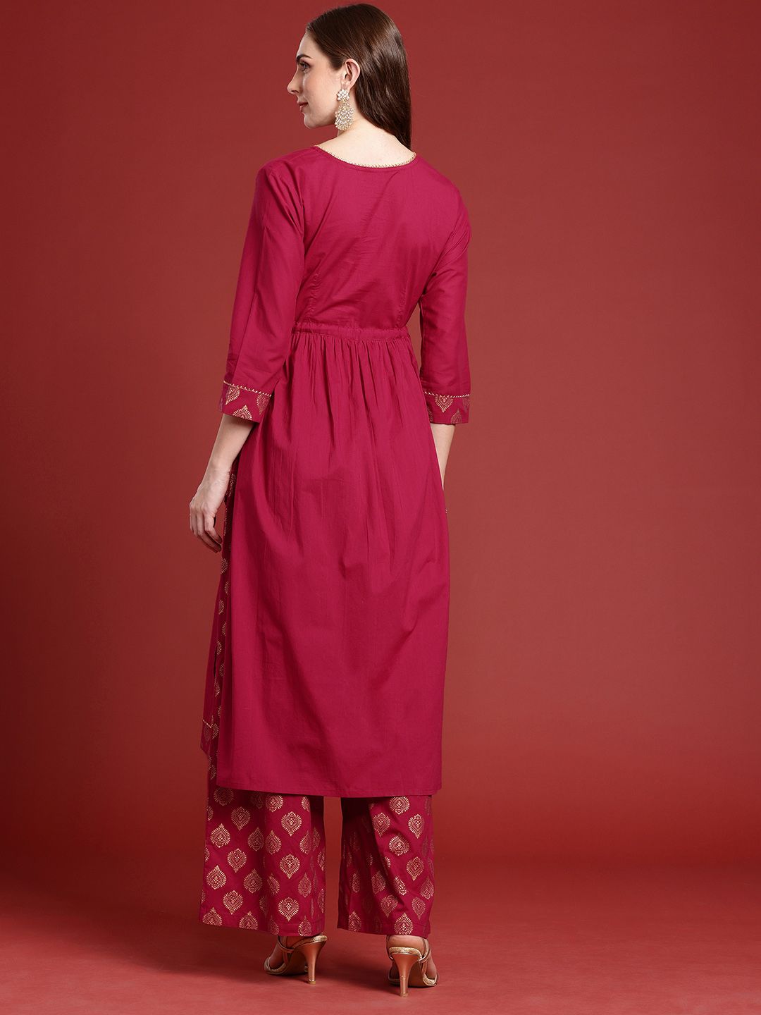 Dhimhi Women's Ethnic Motifs Printed Regular Pure Cotton Kurta with Palazzos