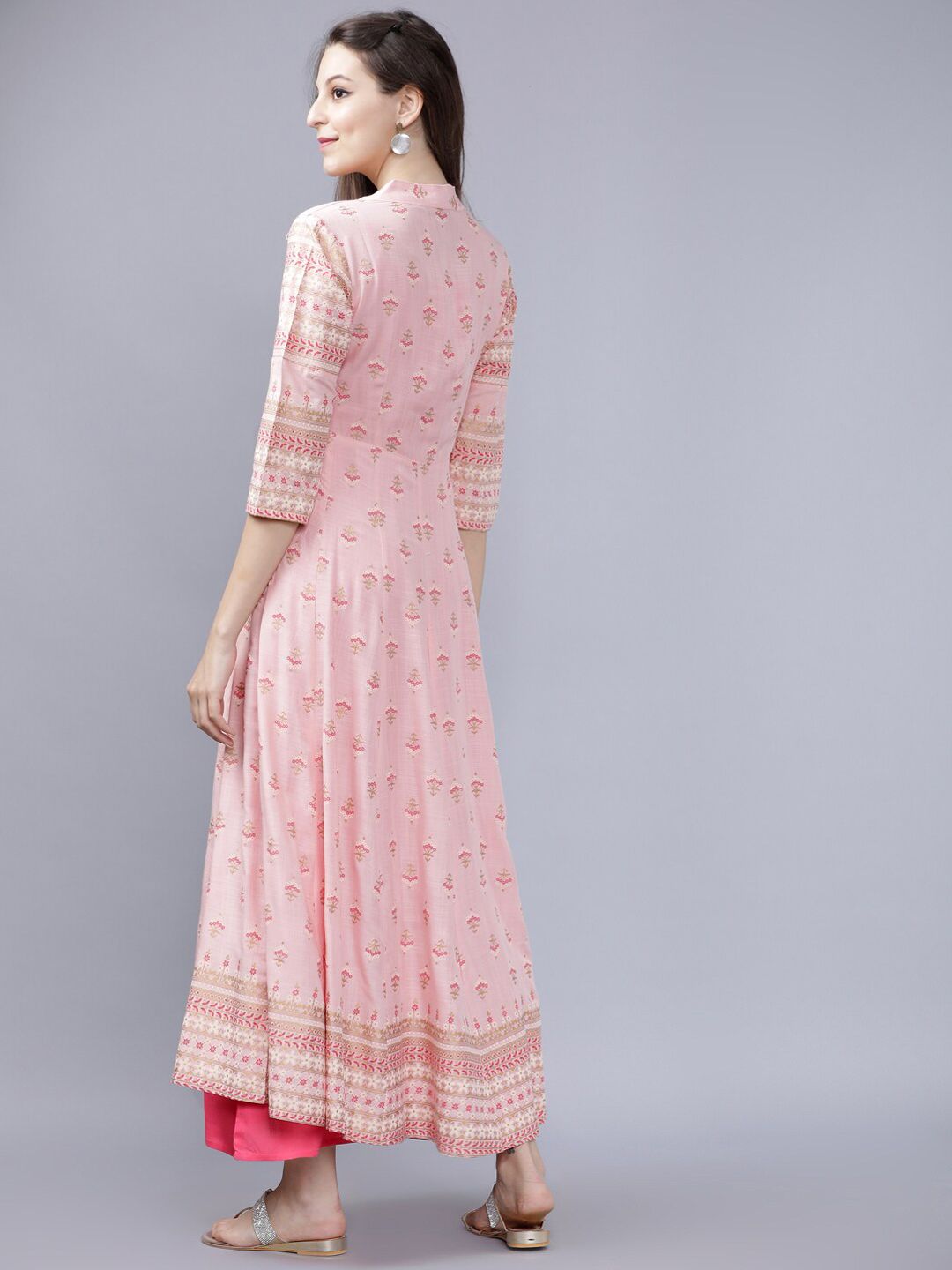 Dhimhi Women's Pink Floral Print Maxi Dress with Shrug