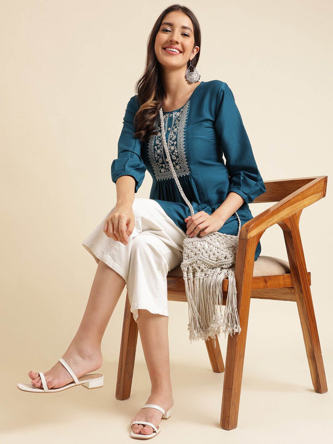 Dhimhi Women's Floral Embroidered A-Line Top