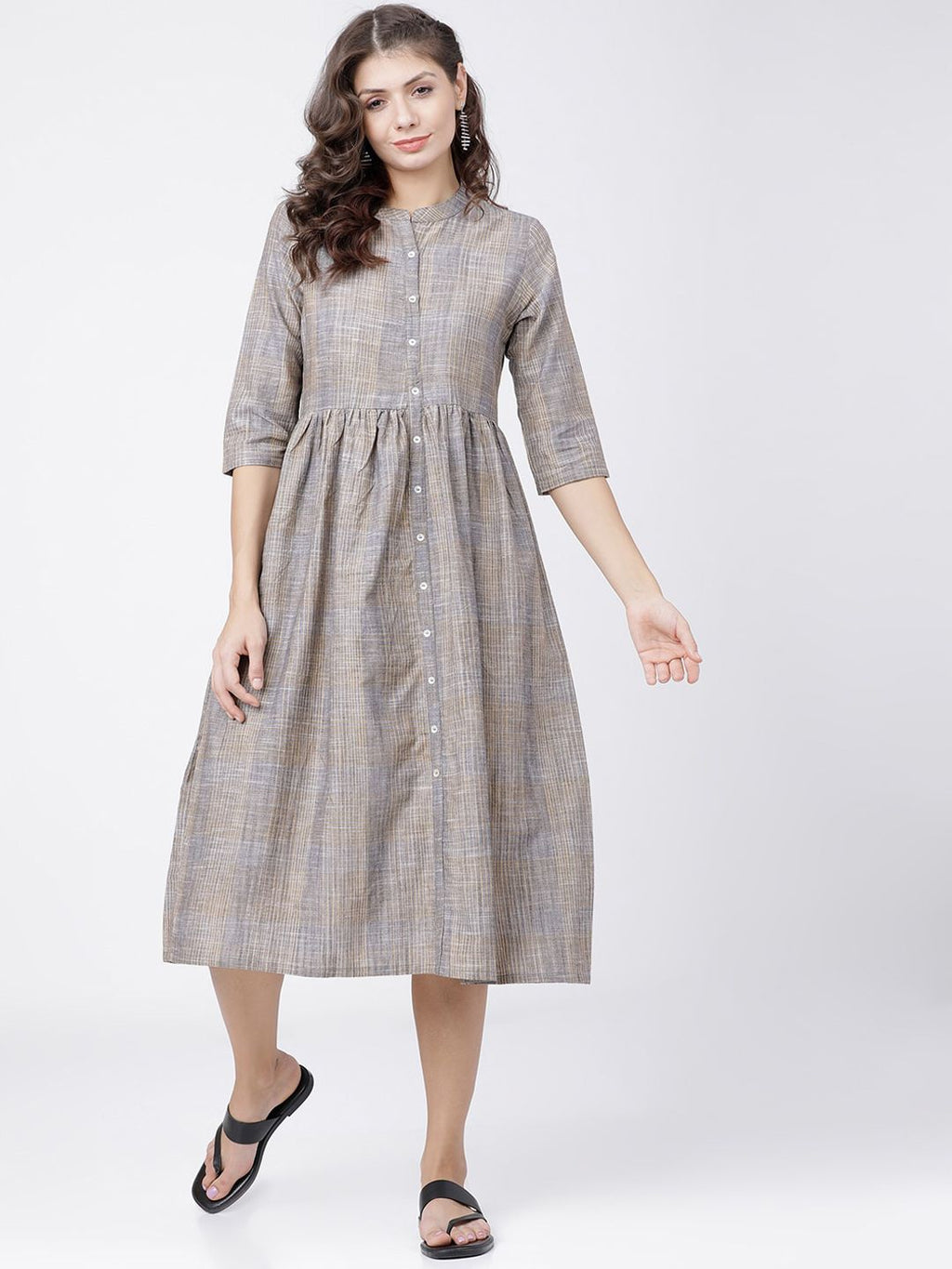 Dhimhi Women's Grey Checked A-Line Dress