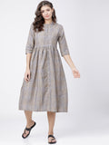 Dhimhi Women's Grey Checked A-Line Dress