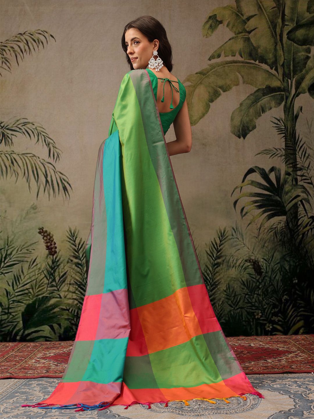 Dhimhi Women's Soft Uppada Silk Arani Colorblock Banarasi Saree