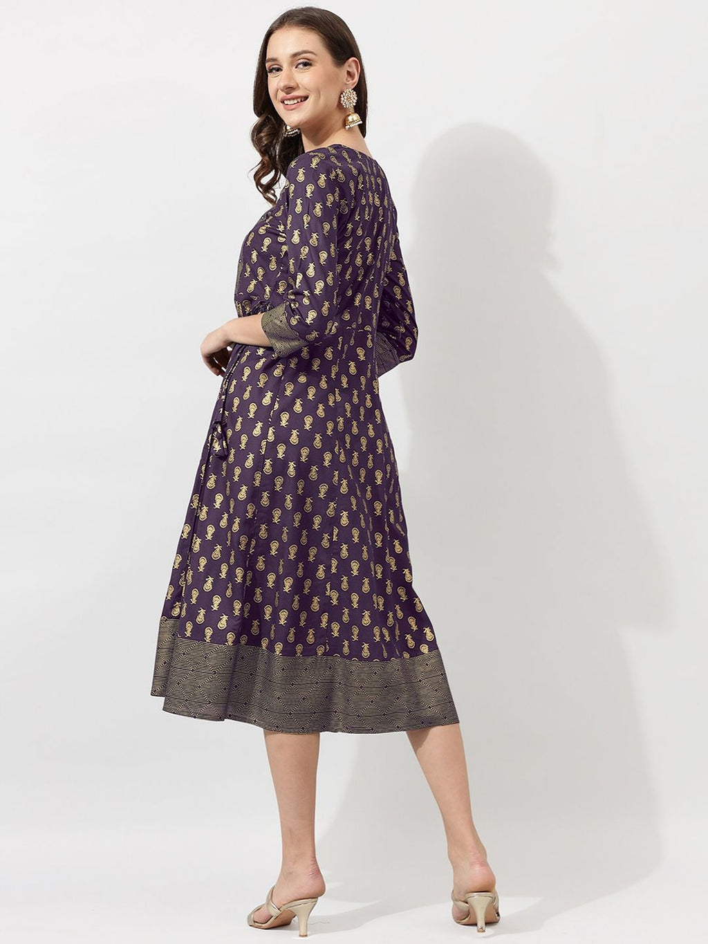 Dhimhi Women's Purple Ethnic Motifs A-line Ethnic Dress