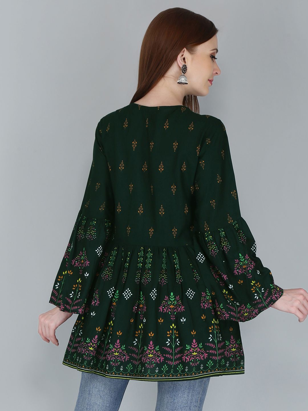 Dhimhi Women's Green Floral Print Off-Shoulder Indigo Top