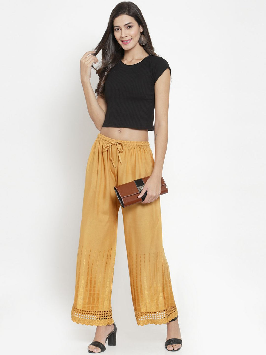 Dhimhi Women's Beige Solid Straight Palazzos