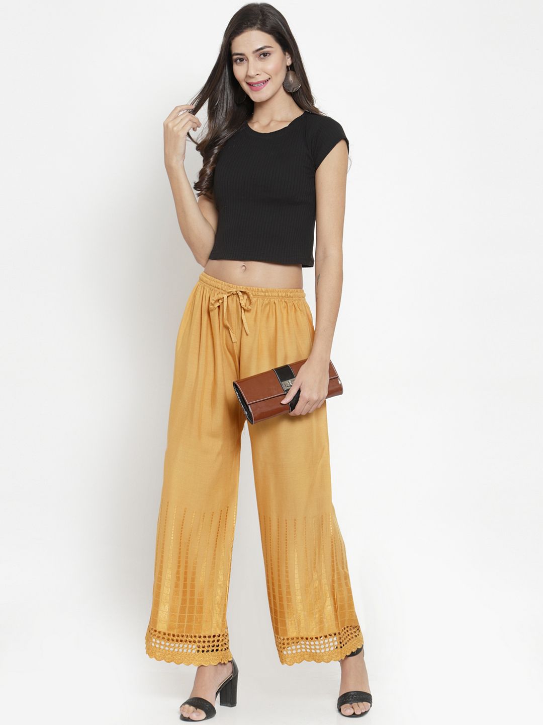 Dhimhi Women's Beige Solid Straight Palazzos