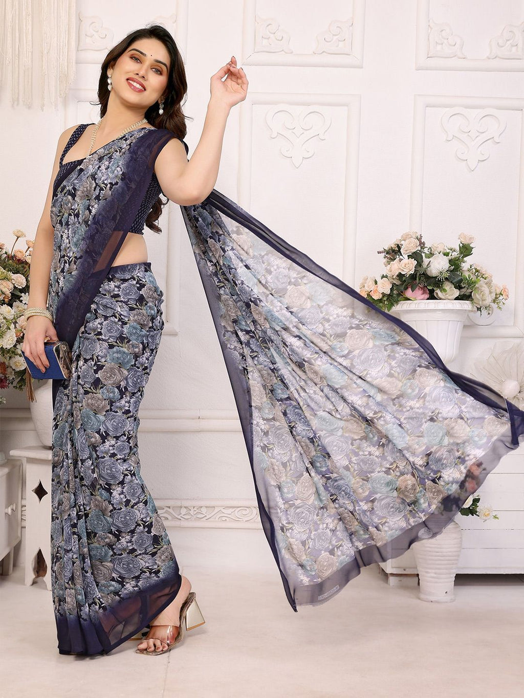 Dhimhi Women's Floral Pure Georgette Saree